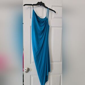 Bebe Teal Satin Asymetrical Dress